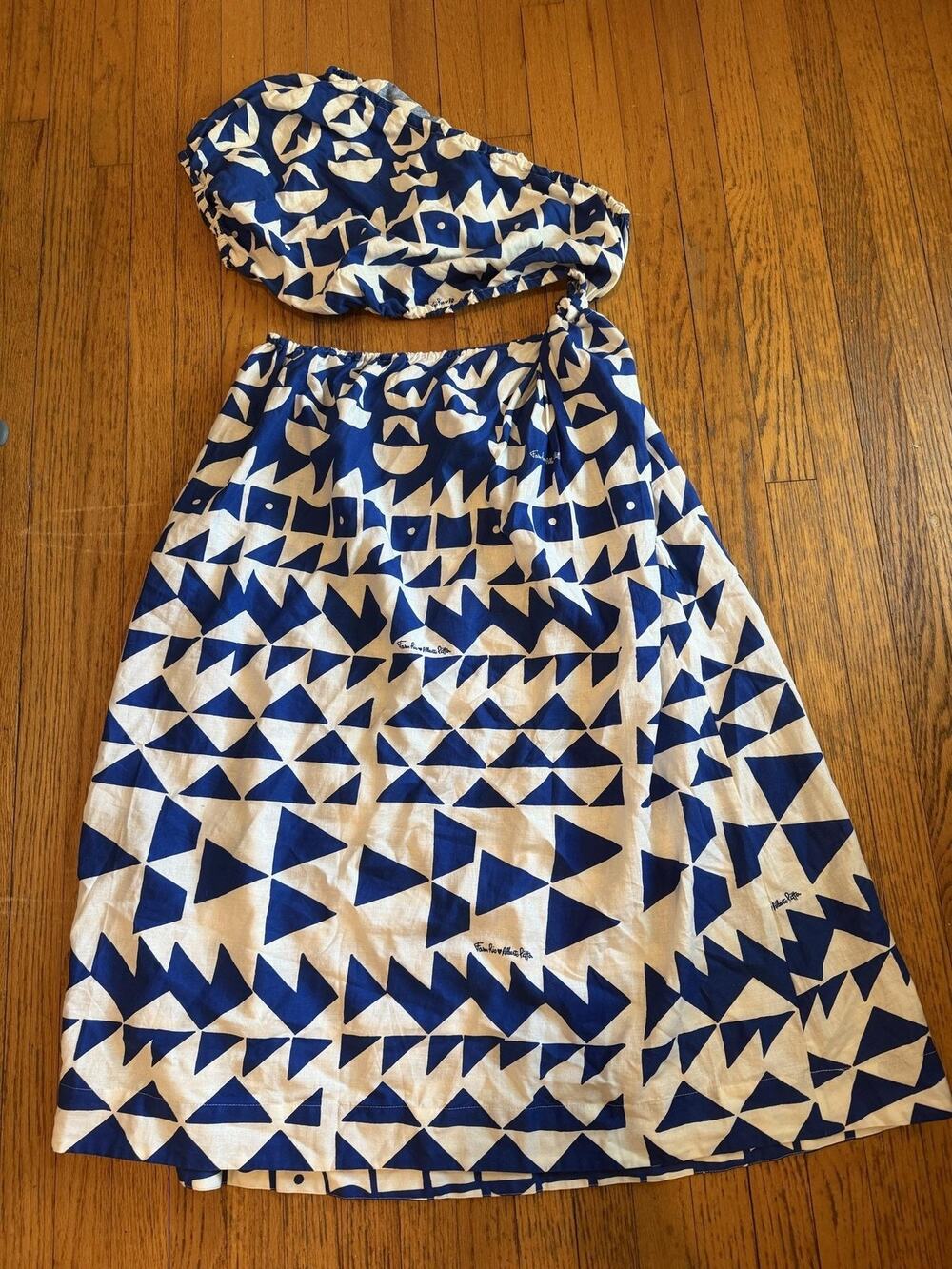 FARM Rio Blue and White Geometric Maxi Dress